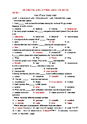 Đề kiểm tra giữa kì 1 Tiếng Anh 8 (Có đáp án)